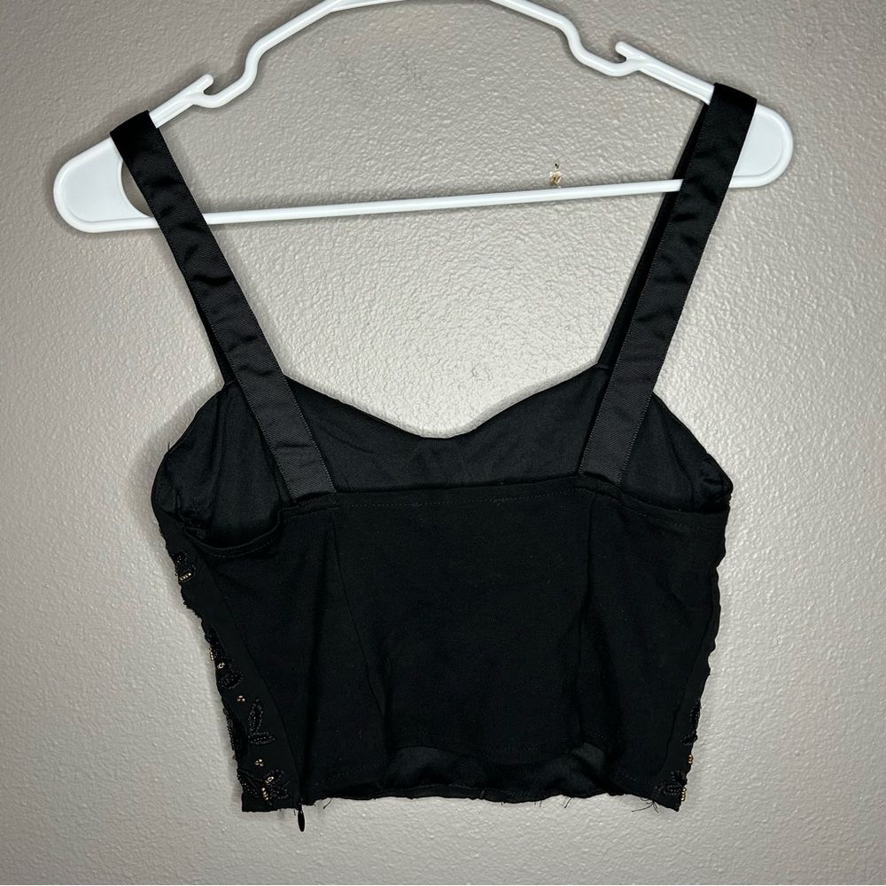 ZARA black beaded & sequins embellished cropped cami top women's size small - Picture 6 of 8